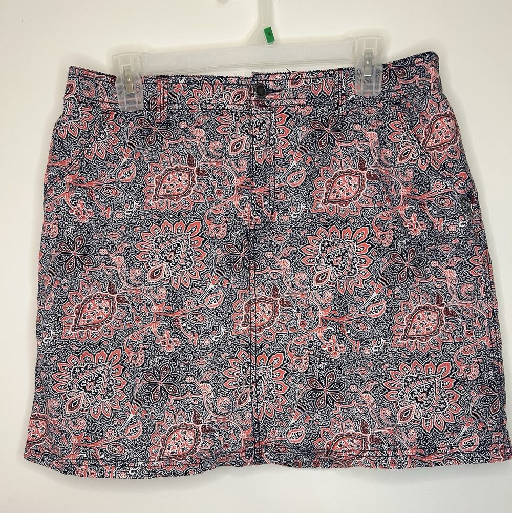 CROFT & BARROW Blue Floral Paisley Cotton Stretch Skirt Skort Classic Womens 12